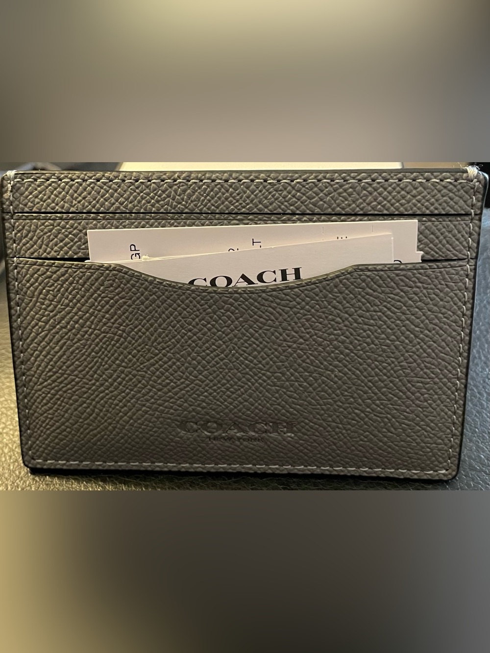 Coach Pebbled Leather Card Holder in Charcoal Gray